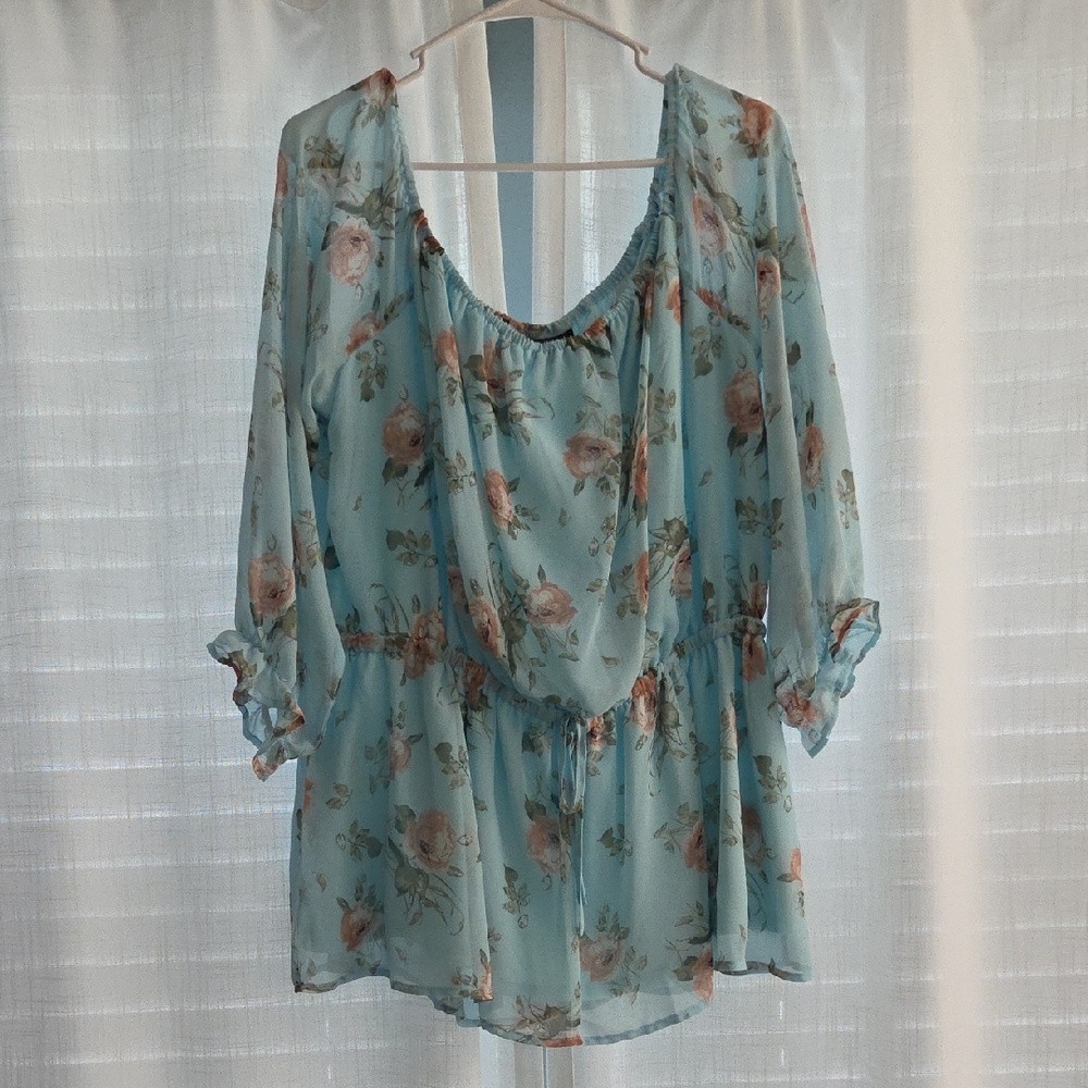 Lane Bryant Light Blue Floral Blouse